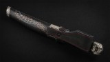 Авторский нож Танто (сложный мозаичный дамаск, стабилизированный чёрный граб, авторское литье), фото 15