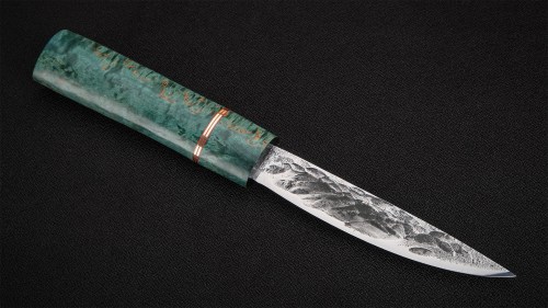 Якутский нож № 1 (кованая Х12МФ, стабилизированная карельская береза, зеленая)