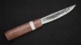 Якутский нож № 2 (кованая Х12МФ, рукоять - стабилизированная карельская береза, вставка - лосиный рог, кованый дол), фото 4