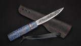 Якутский нож № 2 (кованая Х12МФ, стабилизированная карельская береза синяя, кованый дол), фото 7