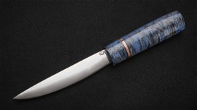 Якутский нож № 2 (кованая Х12МФ, стабилизированная карельская береза синяя, кованый дол)