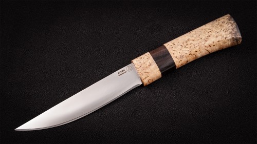 Якутский нож № 3 (кованая Х12МФ, рукоять - карельская береза, вставка - чёрный граб, кованый дол)