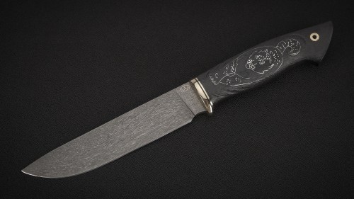 Нож Барс (D2, стабилизированный чёрный граб, темлячный пин, инкрустация барс)