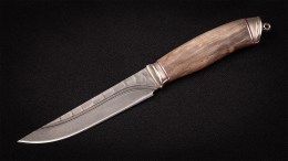 Нож Бекас (булат, стабилизированная карельская береза, мельхиор, долы-камень)