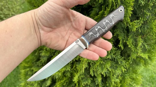 Нож Бекас (ELMAX, стабилизированный черный граб, инкрустация бесконечность 3)