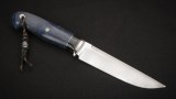 Нож Бекас (N690, тёмный кориан, стабилизированная карельская берёза - синяя, мозаичные пины), фото 4