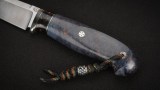 Нож Бекас (N690, тёмный кориан, стабилизированная карельская берёза - синяя, мозаичные пины), фото 5