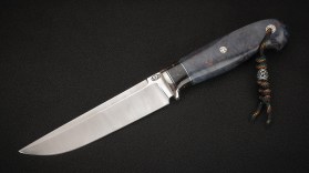 Нож Бекас (N690, тёмный кориан, стабилизированная карельская берёза - синяя, мозаичные пины)