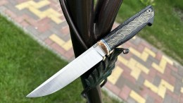 Нож Бекас (QPM 53, макуме, стабилизированный черный граб, инкрустация бесконечность 2)