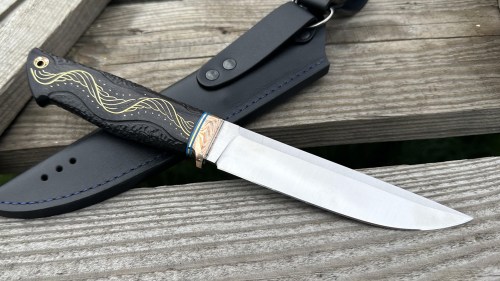 Нож Бекас (QPM 53, макуме, стабилизированный черный граб, инкрустация бесконечность)