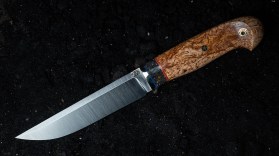 Нож Бекас (S90V, темный кориан, стабилизированная карельская береза, формованные ножны)
