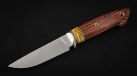 Нож Бурундук (S390, нейзильберг, вставка - стабилизированный зуб мамонта, кокоболло, мозаичные пины)