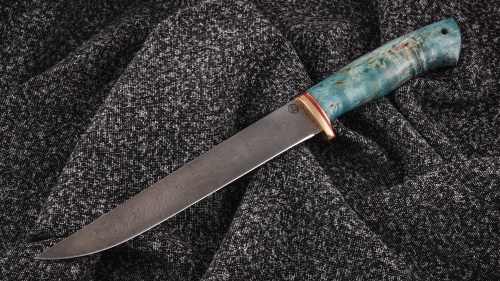 Нож Филейный большой (дамаск, более 1000 слоёв, стабилизированная карельская береза)