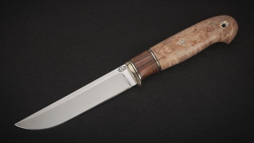 Нож Финский (D2, вставка - айронвуд, стабилизированная карельская береза, мозаичные пины)