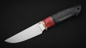 Нож Грибник (D2, черный граб, стабилизированная вставка, инкрустация барс)