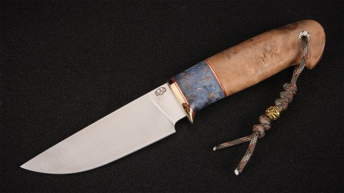 Нож Грибник (S390, вставка - стабилизированная карельская береза, корень ореха)