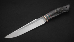 Нож Хищник (95Х18, вставка - зелёный акрил, чёрный граб, инкрустация волк)