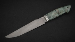 Нож Хищник (D2, больстер-мельхиор, стабилизированная карельская берёза зеленая)