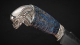 Нож Хищник (Х12МФ, стабилизированная карельская берёза синяя, литье мельхиор), фото 7
