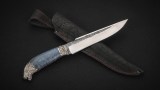 Нож Хищник (Х12МФ, стабилизированная карельская берёза синяя, литье мельхиор), фото 8