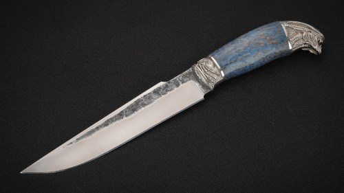 Нож Хищник (Х12МФ, стабилизированная карельская берёза синяя, литье мельхиор)