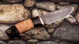 Нож Ирбис (дамаск, береста, чёрный граб), фото 7