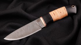 Нож Ирбис (дамаск, береста, чёрный граб)
