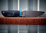 Нож Ирбис (ELMAX, синий акрил, стабилизированный чёрный граб, мозаичные пины), фото 4