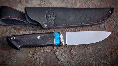 Нож Ирбис (ELMAX, синий акрил, стабилизированный чёрный граб, мозаичные пины)