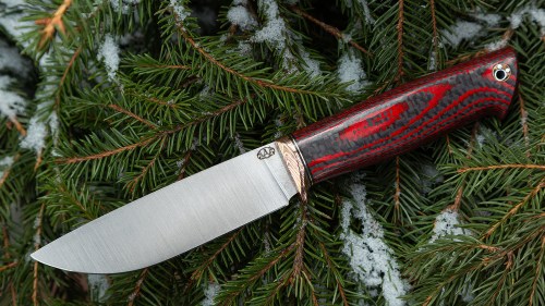 Нож Куница (М398, макуме, красно-черный карбон, формованные ножны)