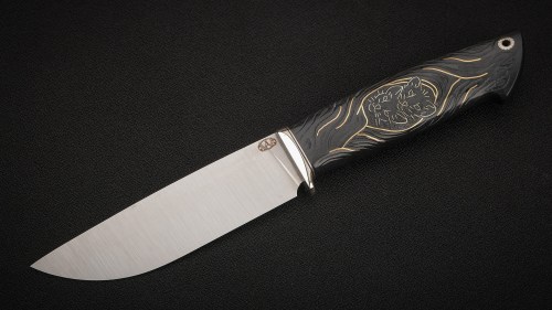 Нож Куница (S125V, стабилизированный чёрный граб, инкрустация куница)