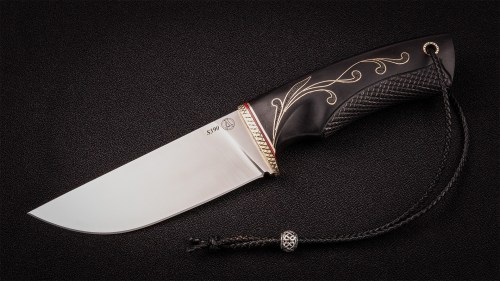 Нож Кузьмич (S390, стабилизированный черный граб, инкрустация)