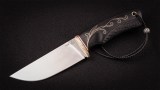 Нож Кузьмич (S390, стабилизированный черный граб, инкрустация), фото 2