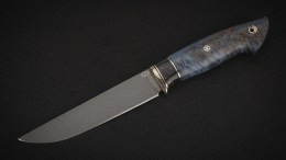Нож Леший (D2, вставка - тёмный кориан, стабилизированная карельская берёза синяя, мозаичные пины)