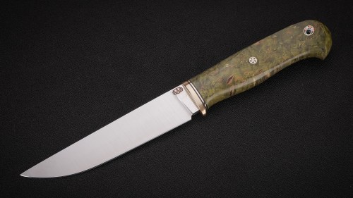 Нож Леший (К340, стабилизированная карельская берёза зелёная, мозаичные пины)