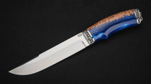 Нож Медведь (D2, стабилизированный композитный акрил, литье мельхиор)