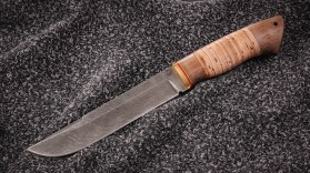 Нож Медведь (дамаск, береста, орех)