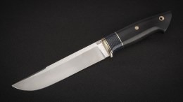 Нож Медведь (М390, вставка - синий акрил, стабилизированный чёрный граб, мозаичные пины)
