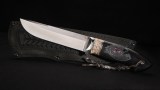 Нож Медведь (S390, незильбер, вставка - стабилизированный зуб мамонта, стабилизиованный черный граб, инкрустация серебром - медведь), фото 7