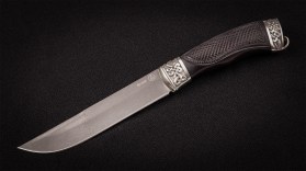 Нож Медведь (D2, черный граб, литье мельхиор, резьба)