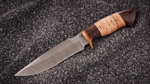 Нож Оберег 2 (дамаск, береста, венге)
