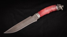 Нож Оберег (D2, стабилизированная карельская береза красная, мельхиор)