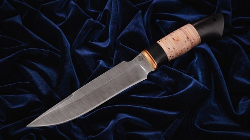Нож Оберег (дамаск, береста, мореный граб)