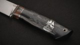 Нож Охотник (S125V, стабилизированный чёрный граб, вставка - стабилизированный зуб мамонта, всечка - кораблик, формованные ножны), фото 5