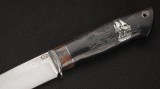Нож Охотник (S125V, стабилизированный чёрный граб, вставка - стабилизированный зуб мамонта, всечка - кораблик, формованные ножны), фото 3
