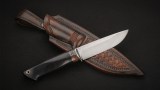 Нож Охотник (S125V, стабилизированный чёрный граб, вставка - стабилизированный зуб мамонта, всечка - кораблик, формованные ножны), фото 6