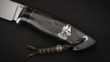 Нож Росомаха (N690, тёмный кориан, стабилизированный чёрный граб, всечка - кораблик), фото 5