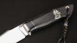 Нож Росомаха (N690, тёмный кориан, стабилизированный чёрный граб, всечка - кораблик), фото 3