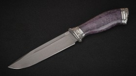 Нож Русский (D2, стабилизированная карельская береза фиолетовая, литьё мельхиор)