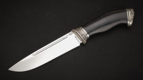 Нож Русский (ELMAX, стабилизированный чёрный граб, авторское литье, формованные ножны)